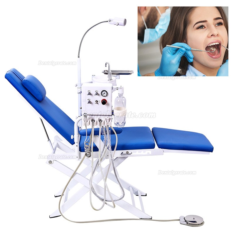 Mobiler Zahnarztstuhl, Tragbarer Behandlungsstuhl mit LED Behandlungsleuchte + Luftturbineneinheit + Dentaltablett